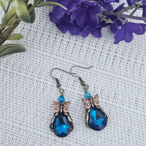 Vintage Style Butterfly Blue Dangle Earrings